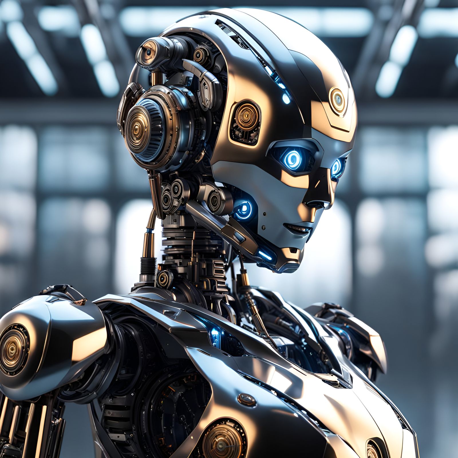 Futuristic Bio-Engineered AI Humanoid Robot in Sci-Fi Style