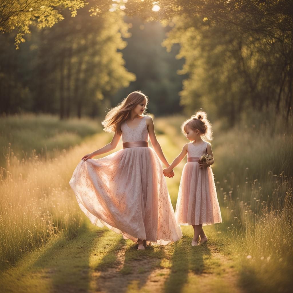 Mother and Daughter Dancing in Nature