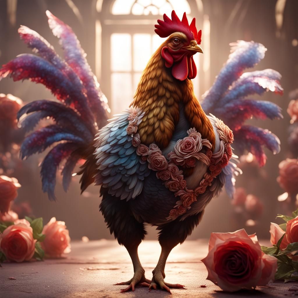 Ballet Chicken with Roses: Detailed Matte Painting