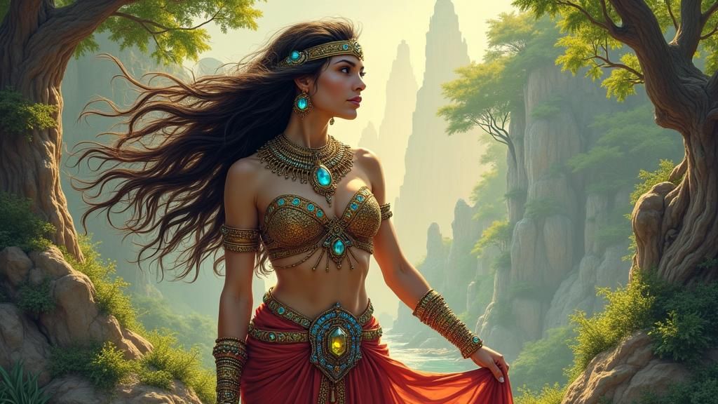 Regal Lemurian Queen in a Prehistoric Realm