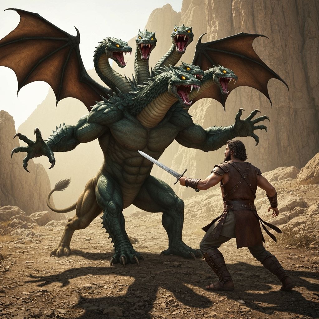 Bar Kokhba Battles Hydra-Lion Monster on Mount Mosh