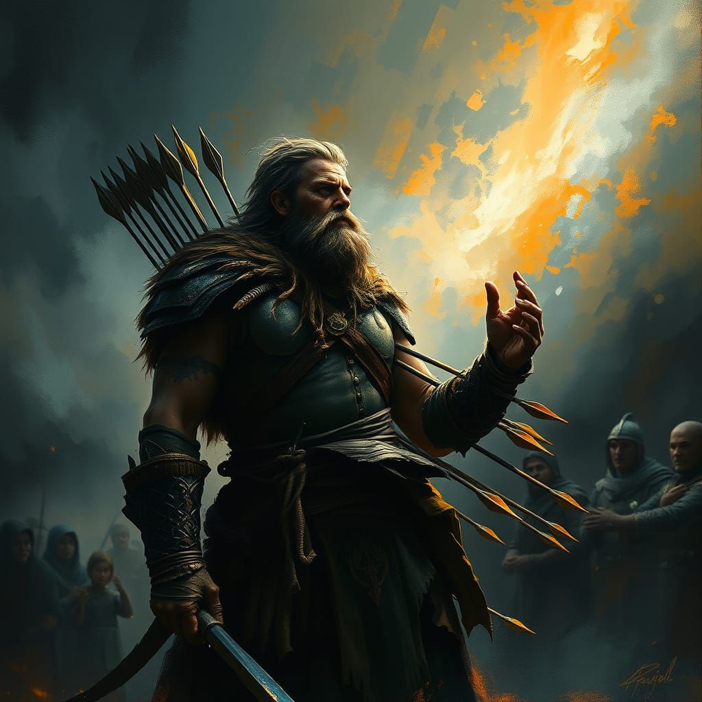 Defiant Warrior Laden With Arrows in Dark Fantasy Style