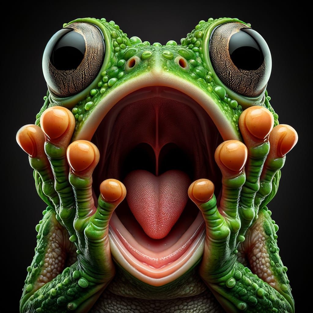 Surprised Frog Expressing Astonishment in Extreme Detail