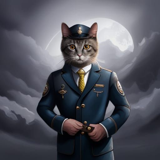 Gray Cat as Policeman in Mythical Land