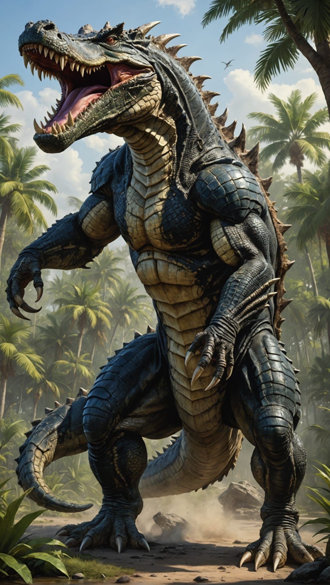 Majestic Bull-Alligator Hybrid in Vivid Realism