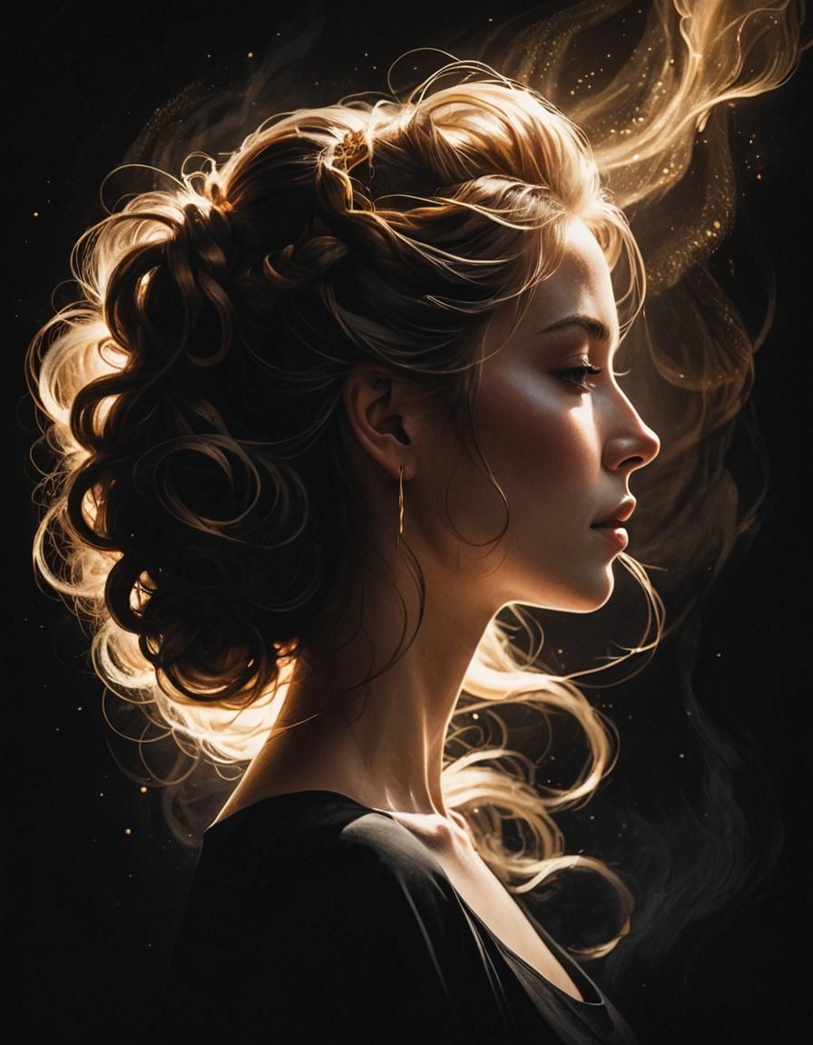 Ethereal Woman Portrait with Golden Highlights