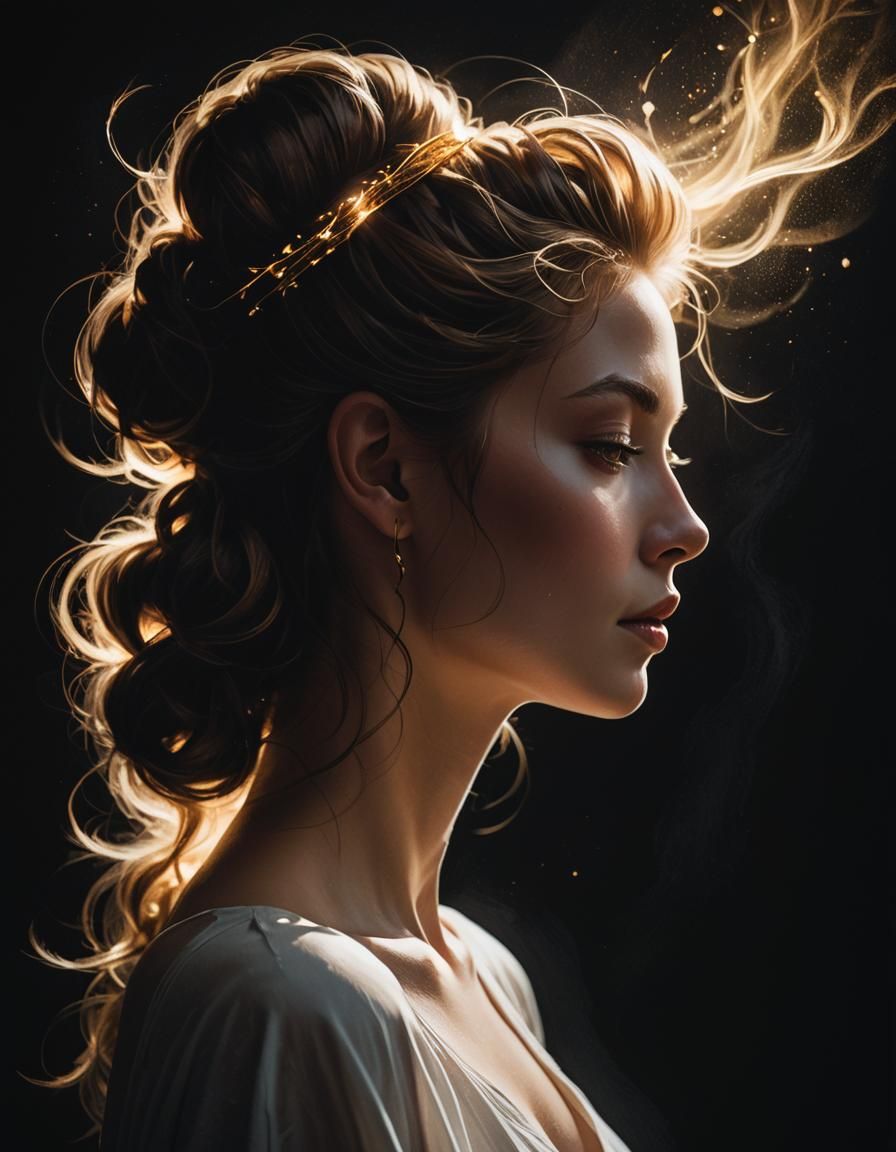 Ethereal Woman Portrait with Golden Highlights