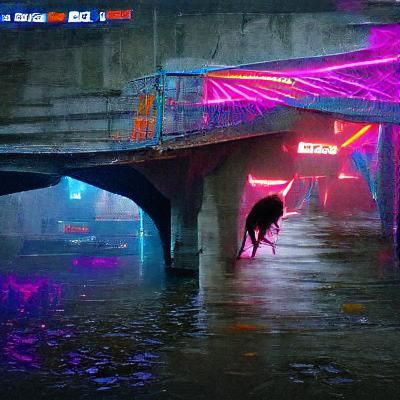 Cyberpunk Cat Under Neon Bridge 2099