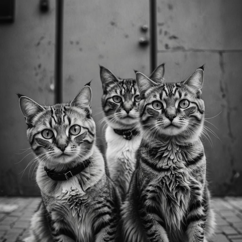 Elegant Cats' Night Out: Street Portrait