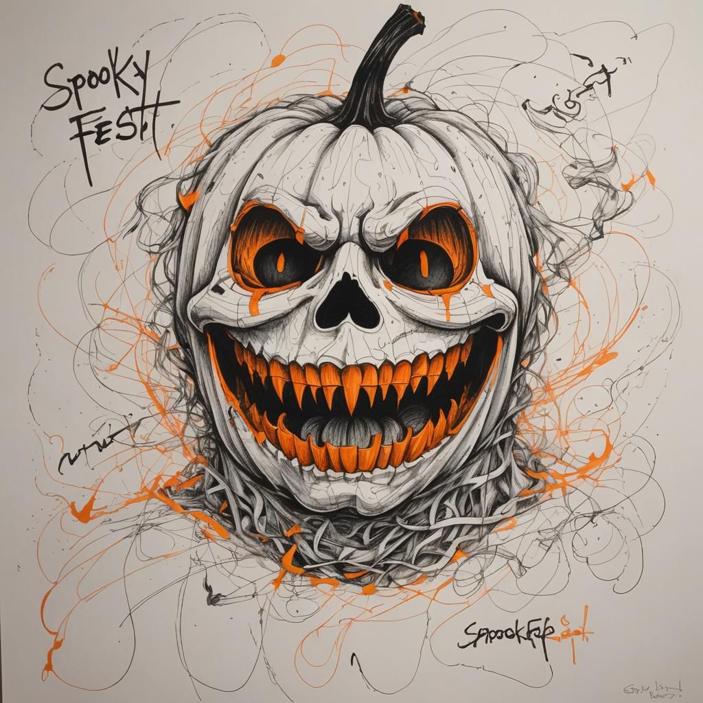 Smoking Jack'o-Lantern Scribble Art for Spooky Fest