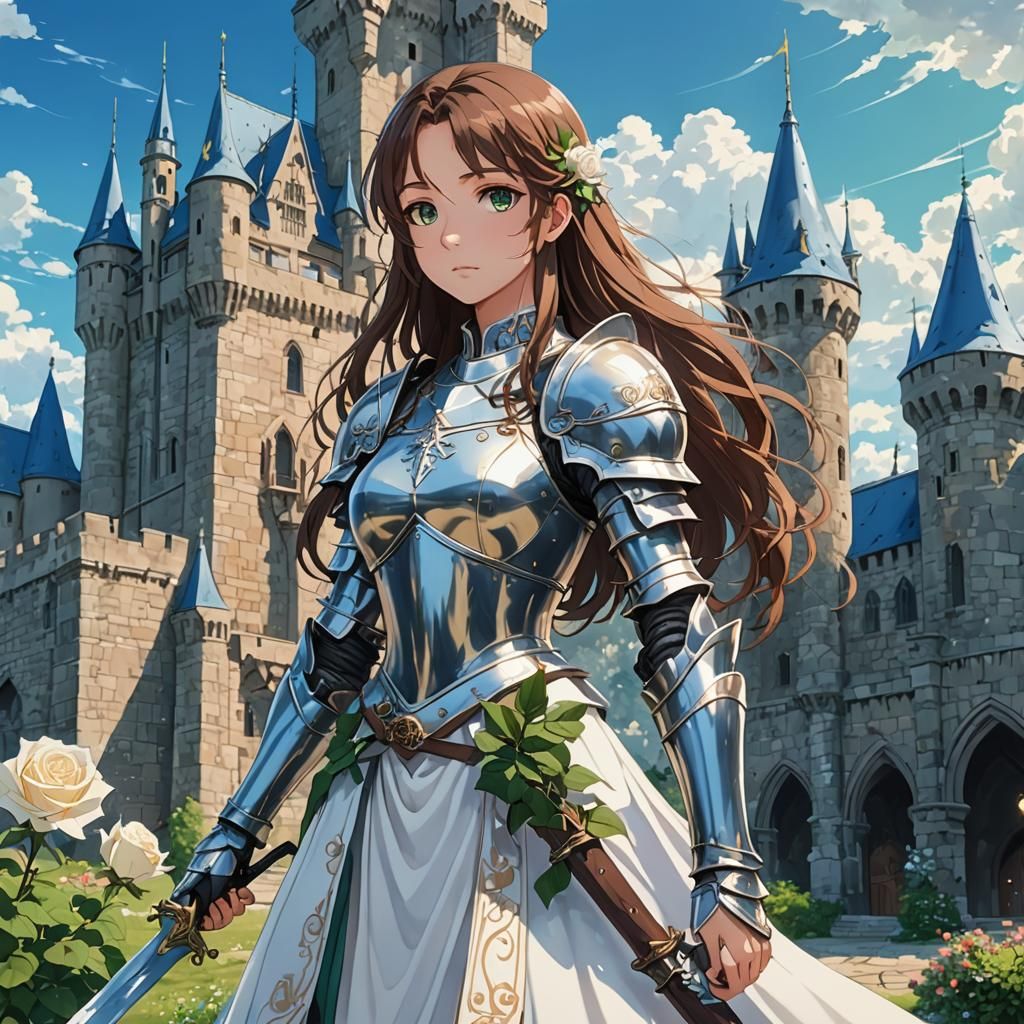 Anime Knight with Rose Sword and Castle