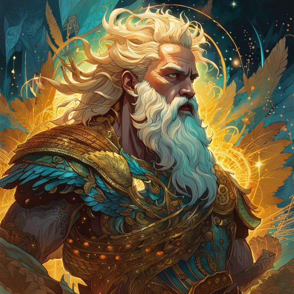 Zeus on Battlefield in Luminous Digital Painting