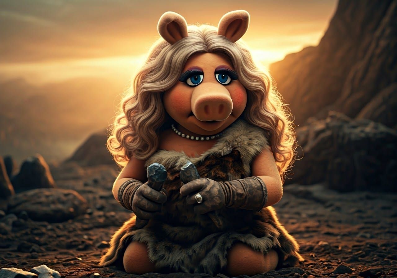 Fierce Cavewoman Crafts Stone Tools with Ancient Intensity