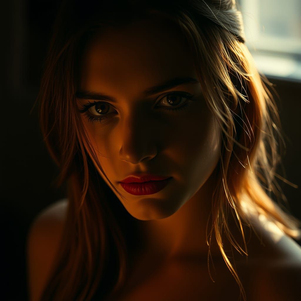 Dramatic Portrait in Golden Tones with Film Grain