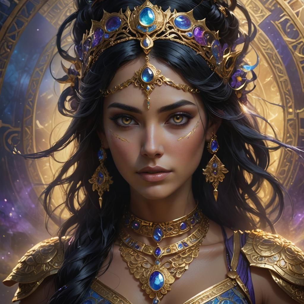Goddess with Black Hair and Gold Highlights