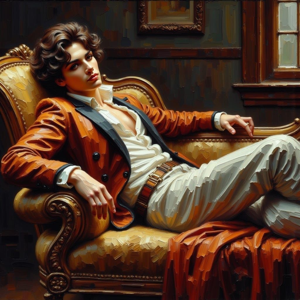 Ethereal Regency Gentleman in Chiaroscuro Oil Painting