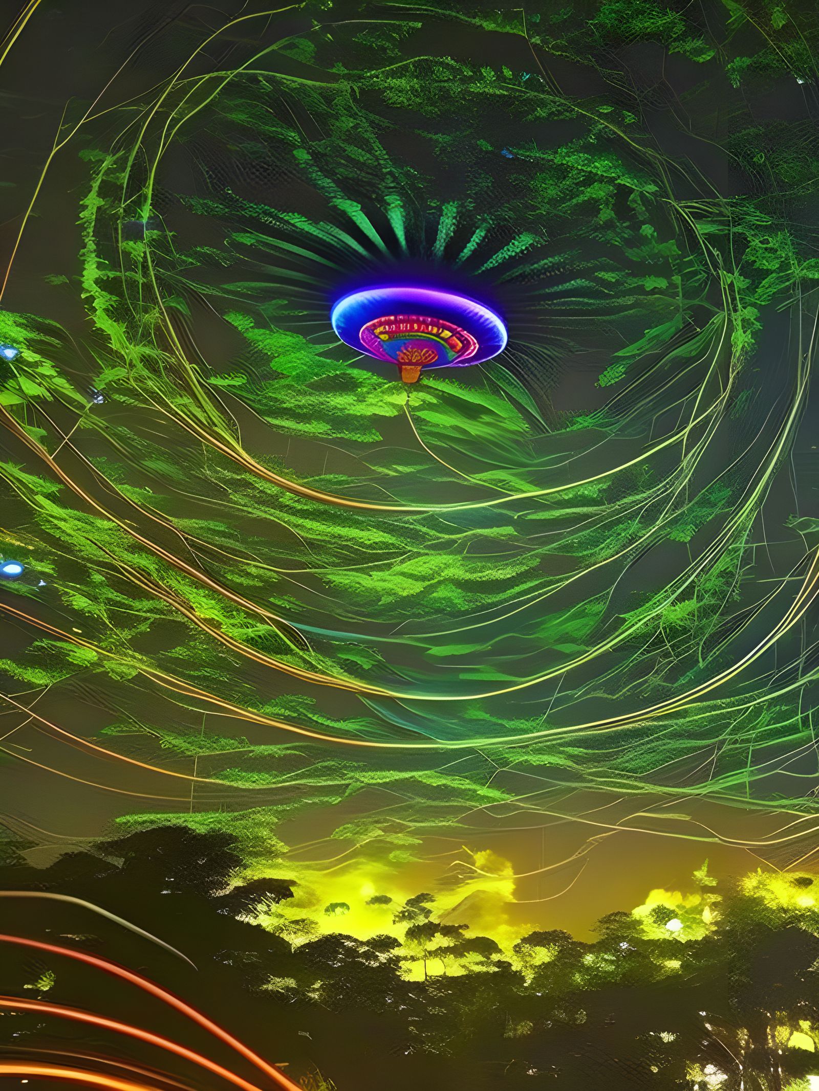 UFO in Jungle with Alien Lights