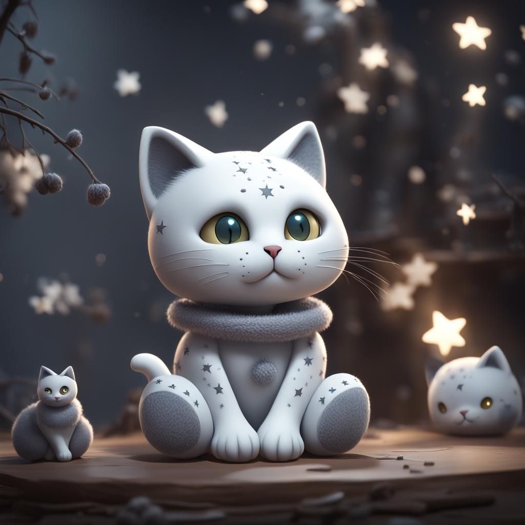 White Cat Plush Toy with Stars: Fantasy Art