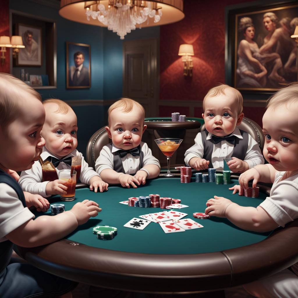 Hyperrealistic Babies Playing Poker Game