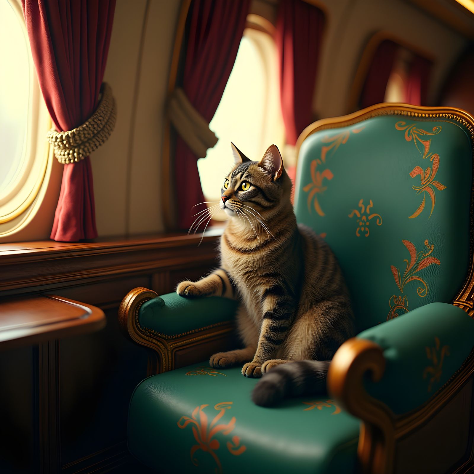 Cat Transported in Airplane Cabin: Fantasy Concept Art