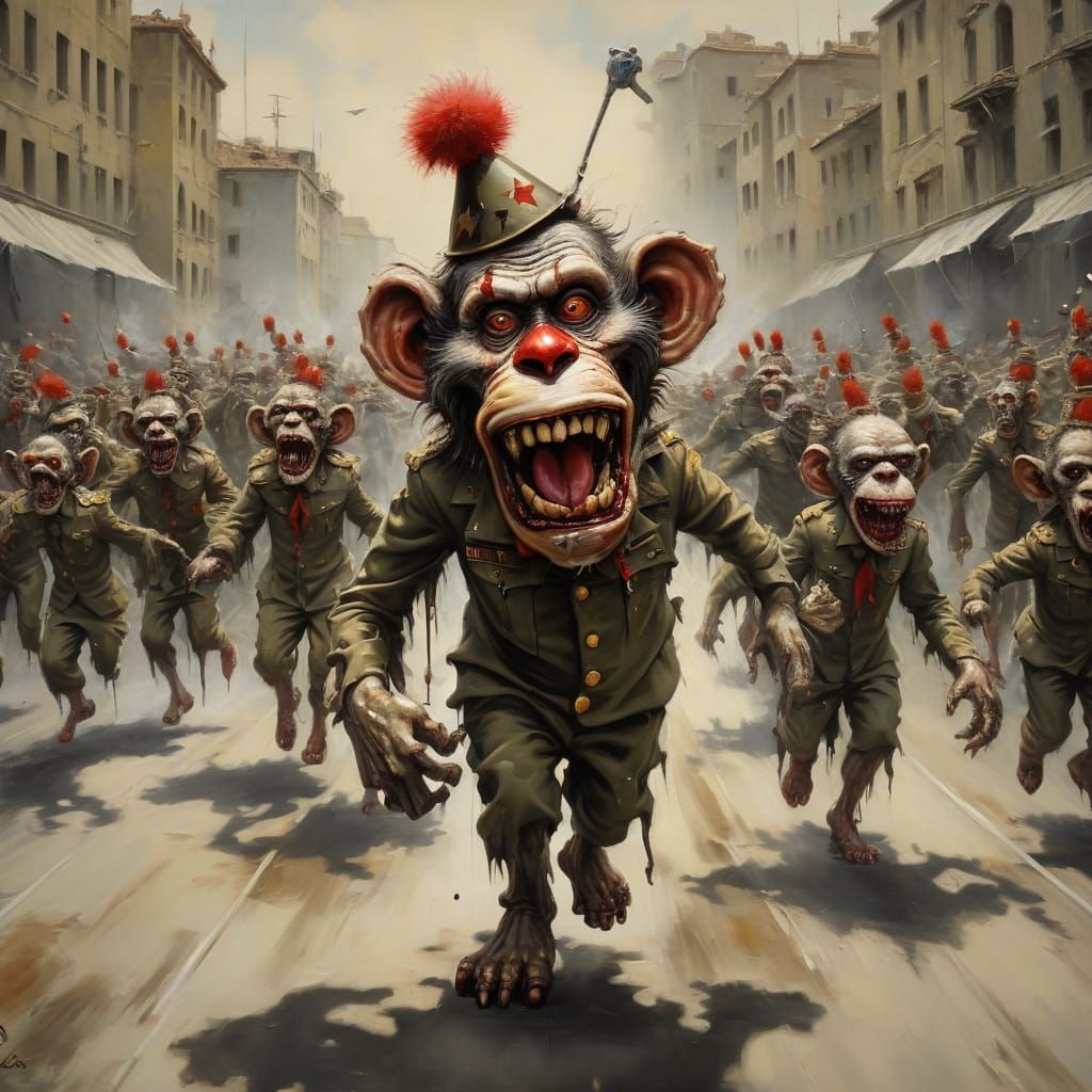 Surreal Zombie Monkey Clown Parade in Dali Style