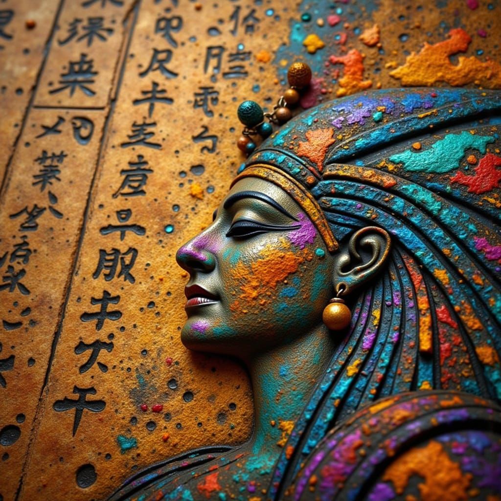 Egyptian Papyrus with Seshet in Abstract Art Style