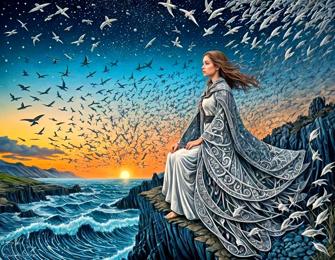 Mesmerizing Murmuration of Starlings in Zentangle Art