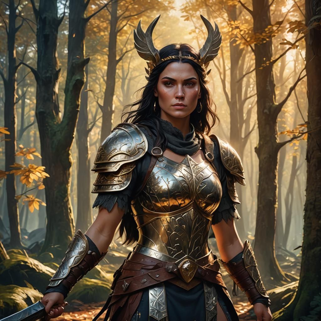 Barbarian Woman in Mystic Forest: Fantasy Art