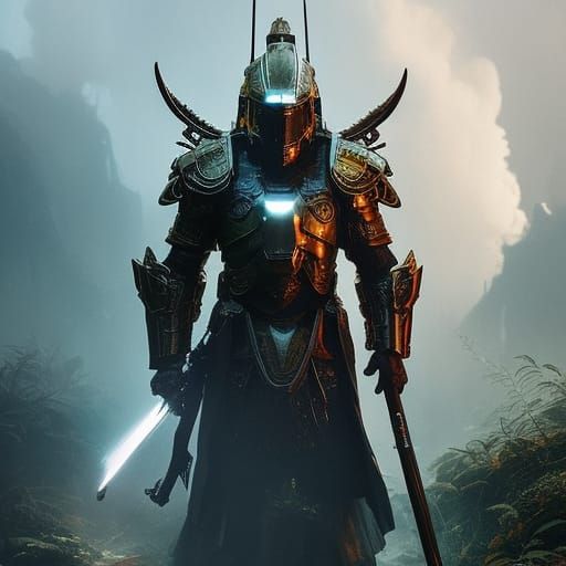 Angelic Armored Figure in Detailed Fantasy Art