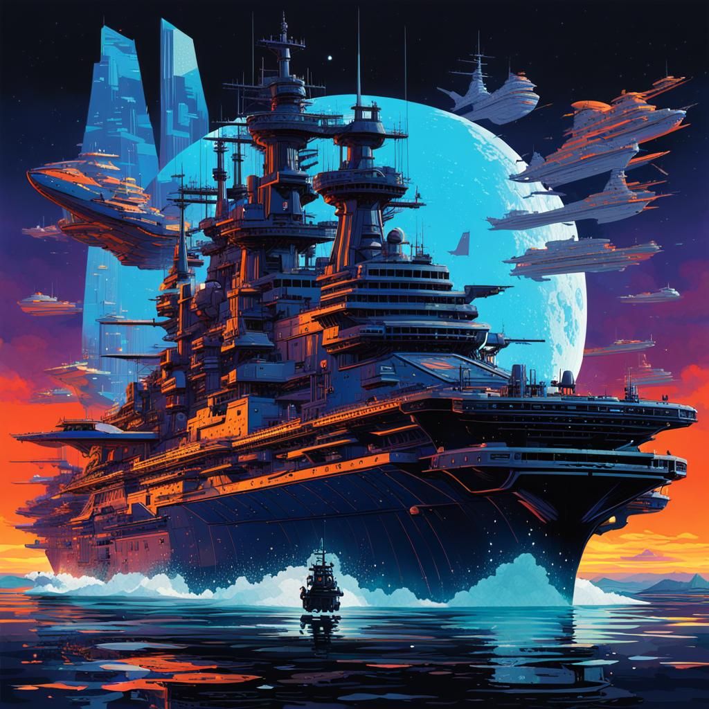 Battleship Collage Art in a Surreal Style