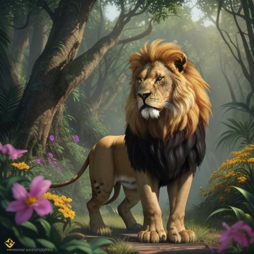 Cute Lion with Glowing Heart in Savannah