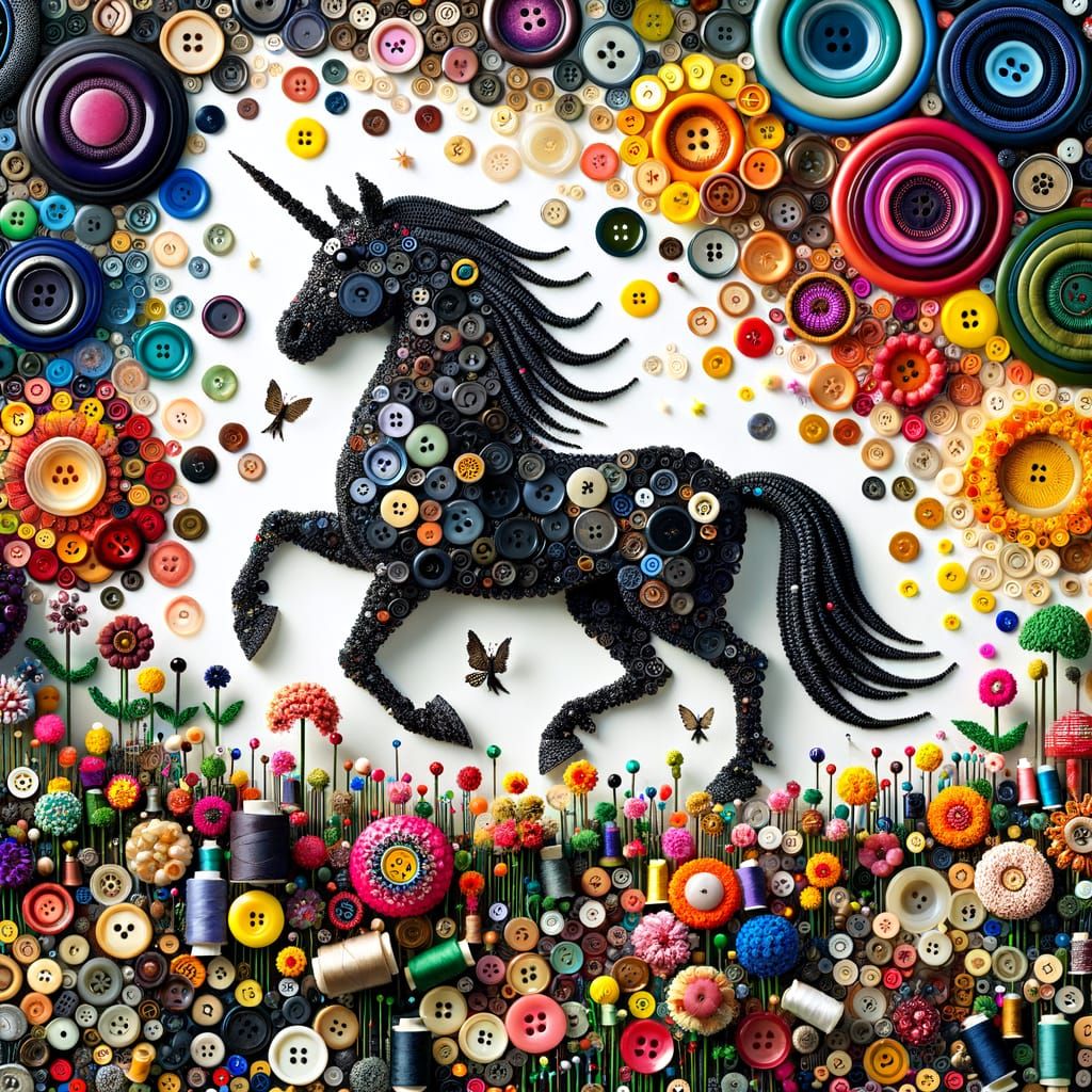 Button Unicorn in Textile Garden
