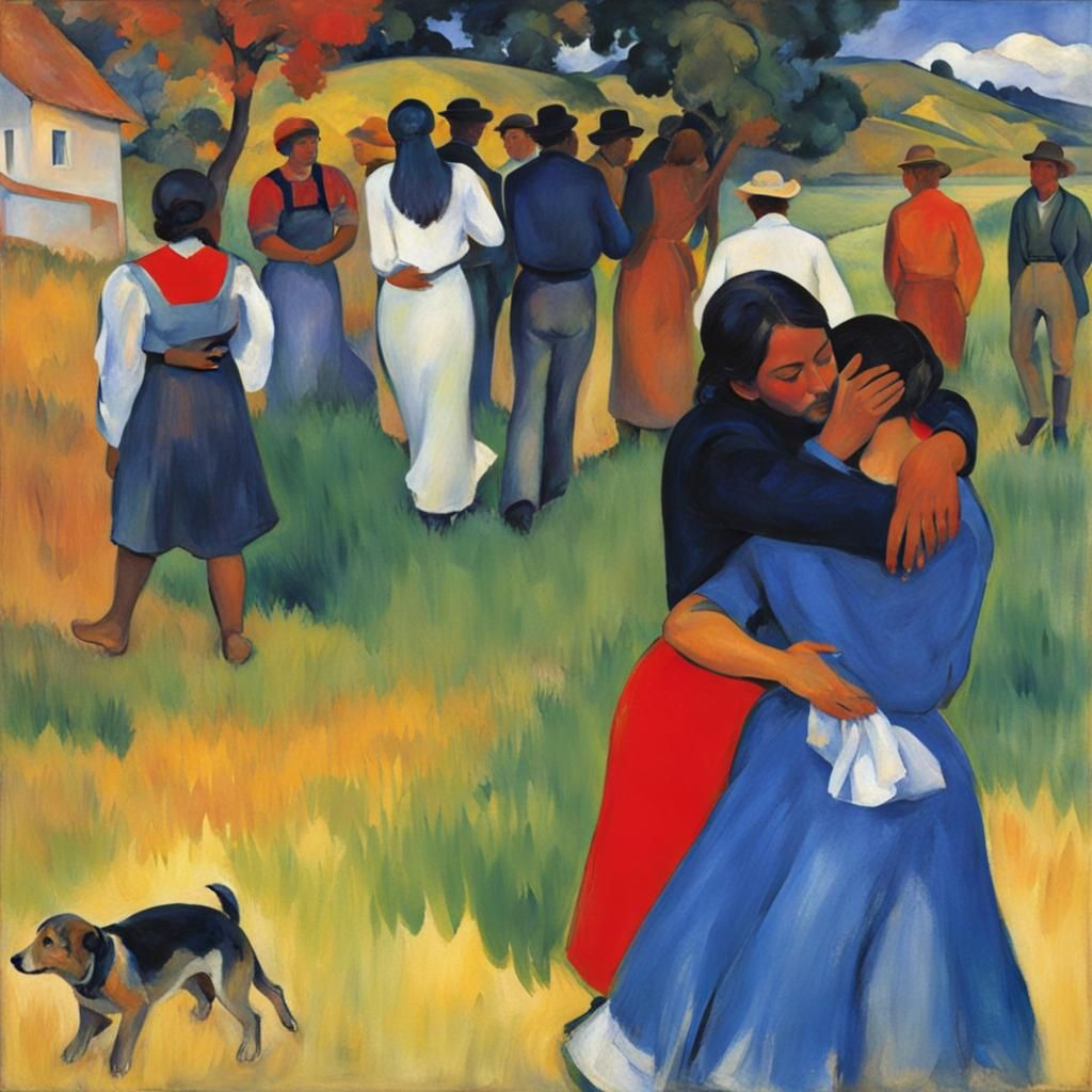 Loving Embrace in Post-Impressionist Style