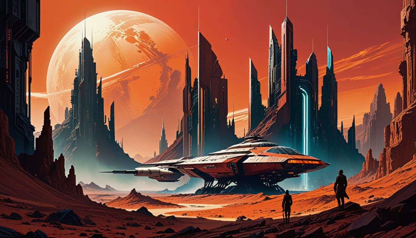 Cyberpunk Mars Cityscape in Vibrant Colors