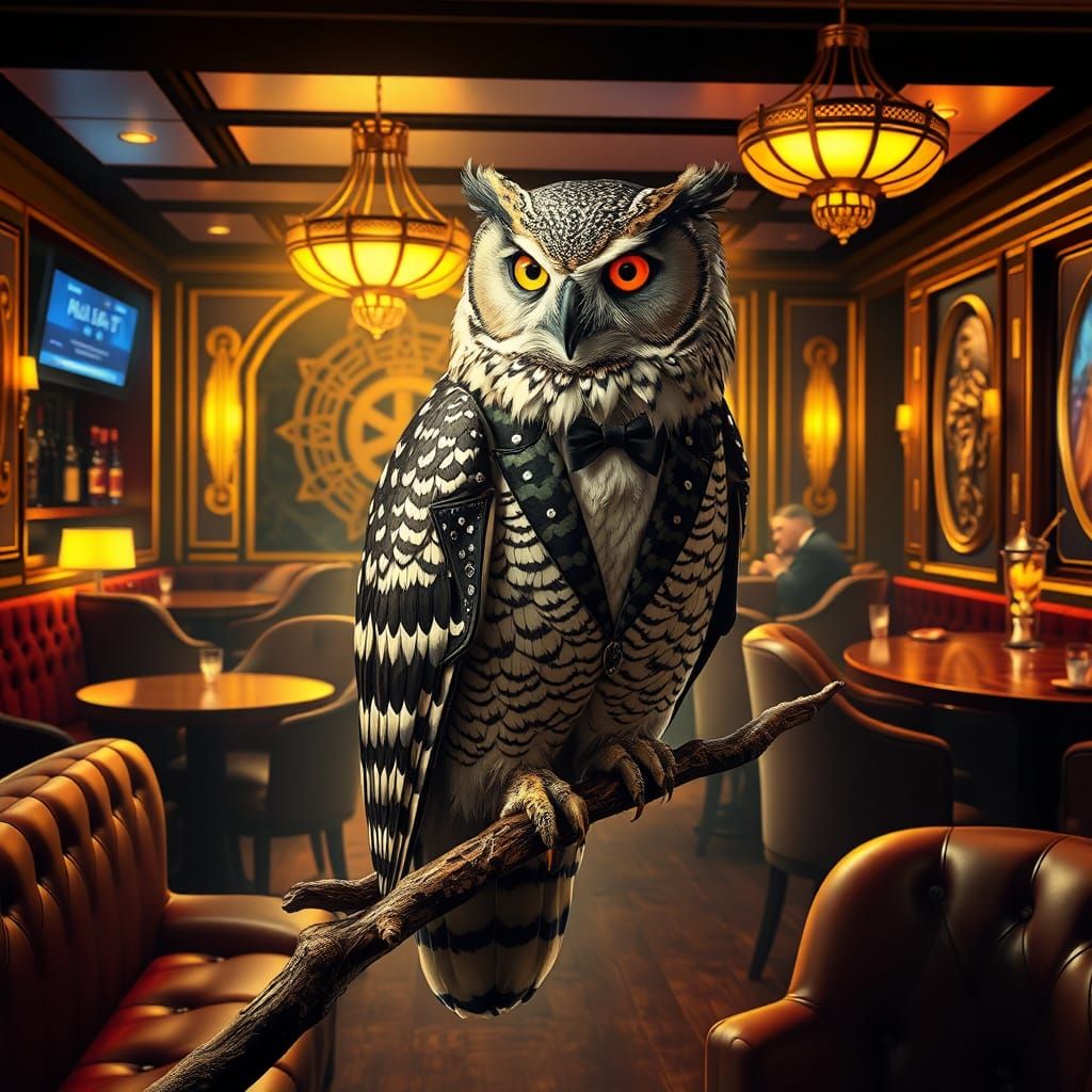 Owl in Tuxedo at Jazz Bar, Art Deco Style