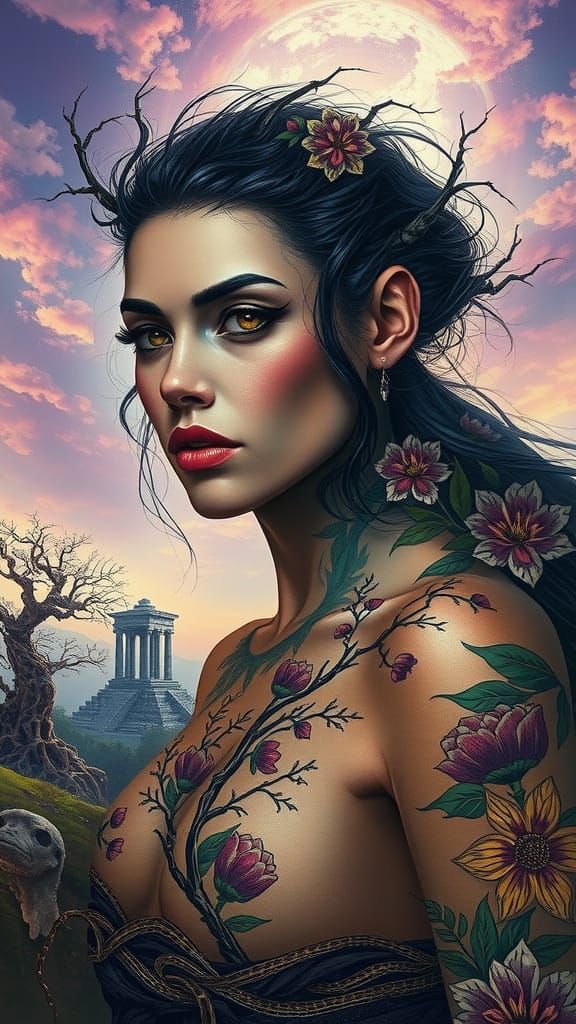 Enigmatic Mythical Woman in Surreal Street Art