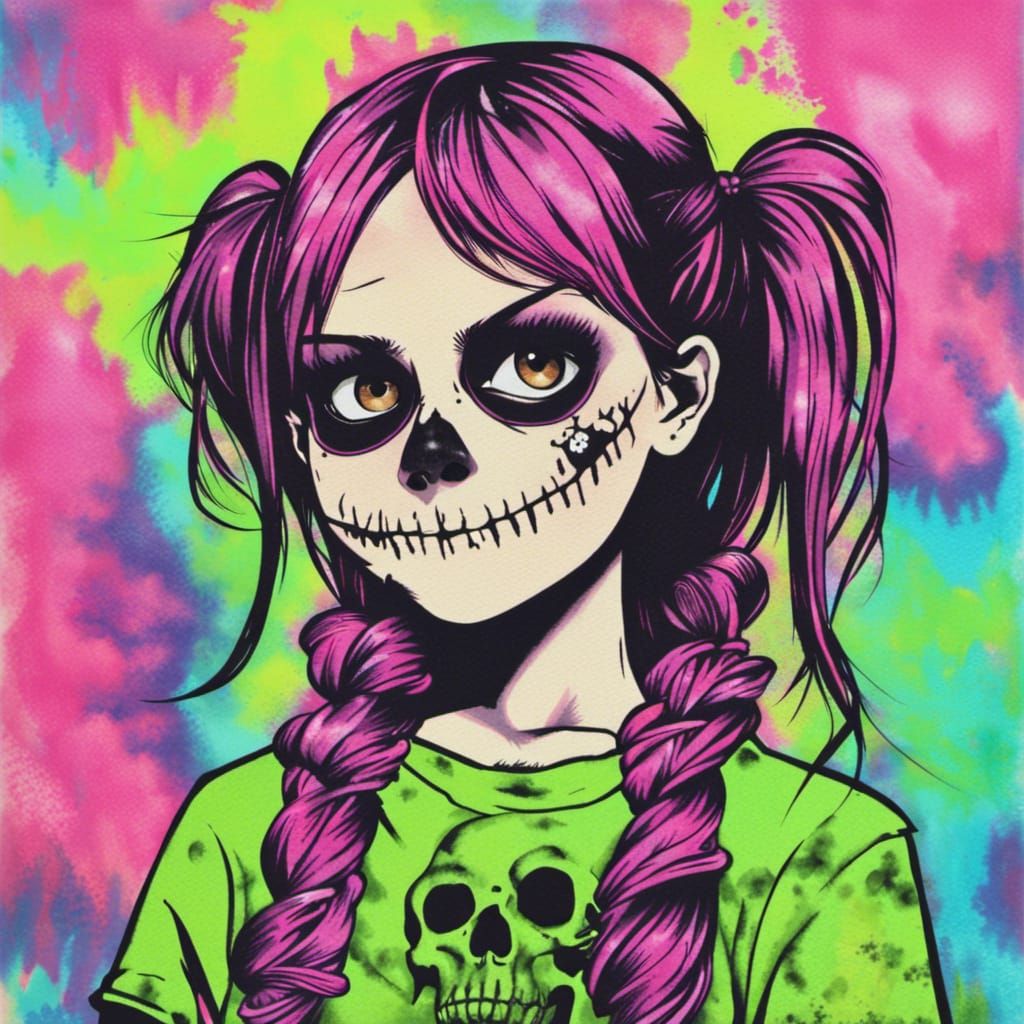 Radioactive Teenage Girl with Toxic Tie-Dye Background