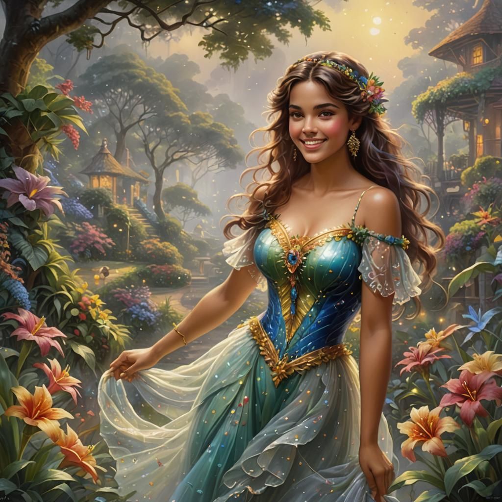 Brazilian Woman Dancing Samba in Ethereal Garden