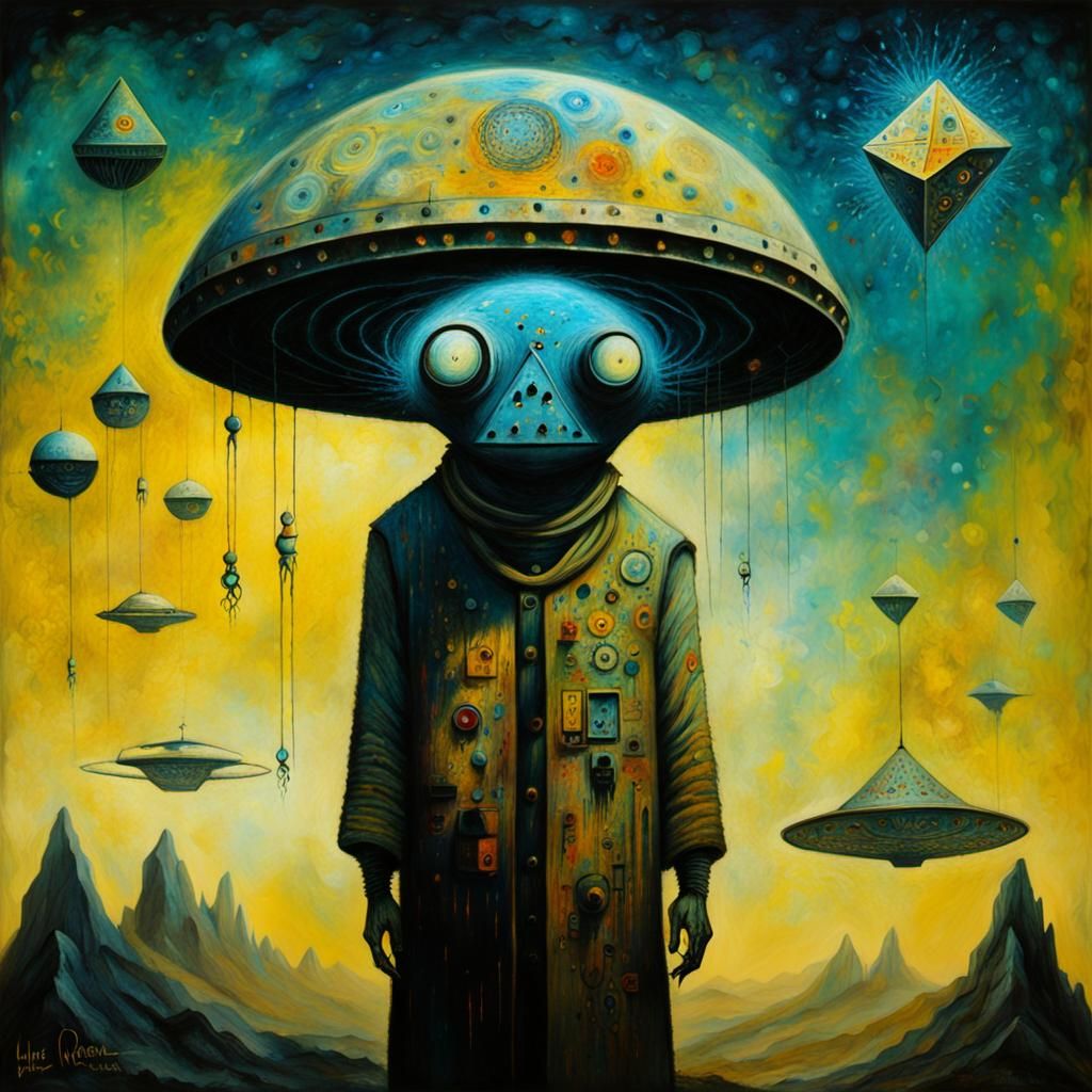 Surreal UFO Over Nepal in Alcohol Ink Style