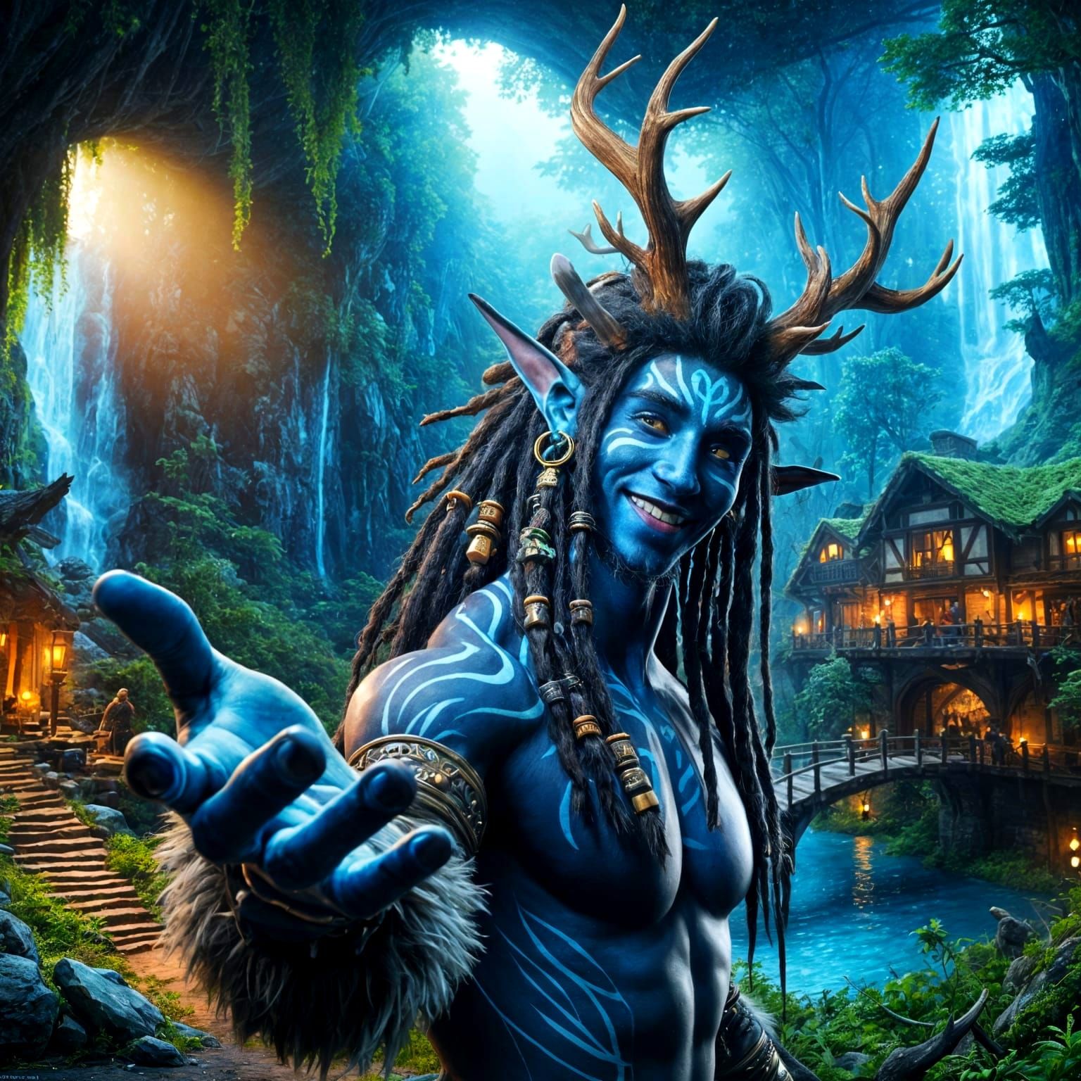 Radiant Firbolg Invites You to a Lush Tavern Scene in Mid-Sh...