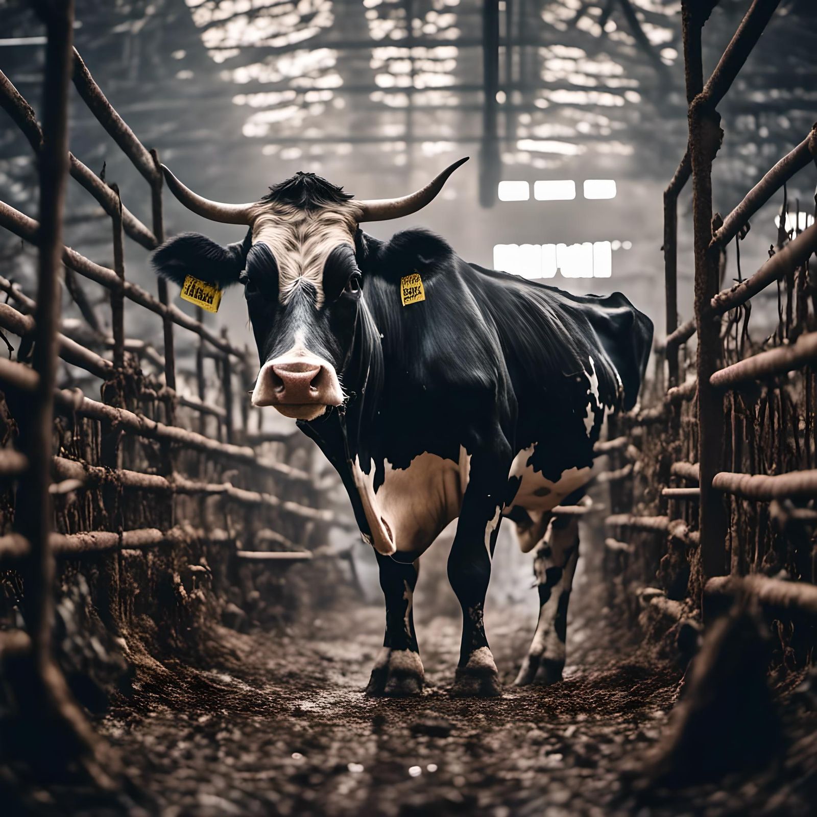 Holstein Cow Portrait in Farm Setting