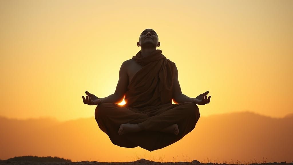 Levitating Monk at Sunset, Digital Art