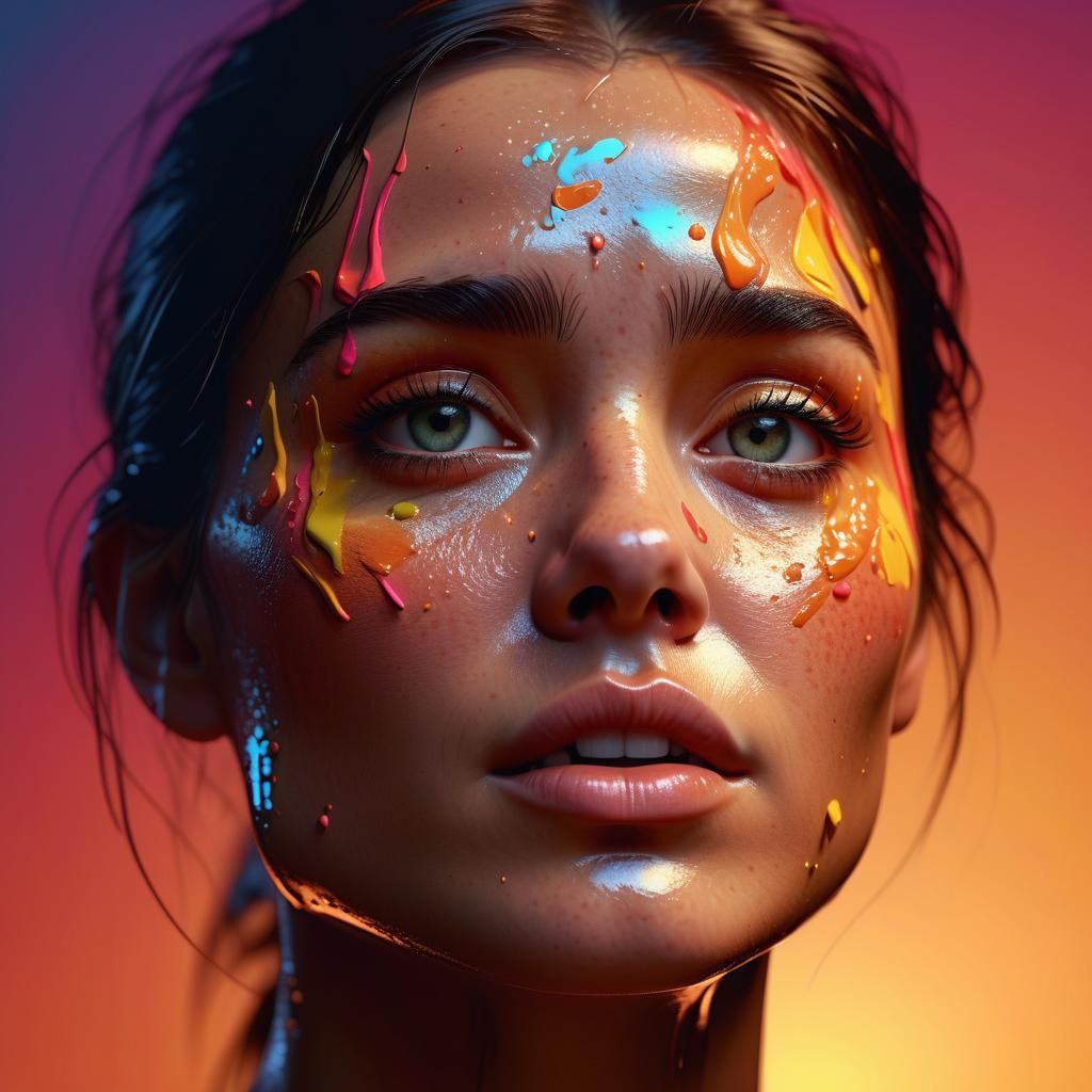 Emotional Woman's Face in Hyperrealistic Splash Art