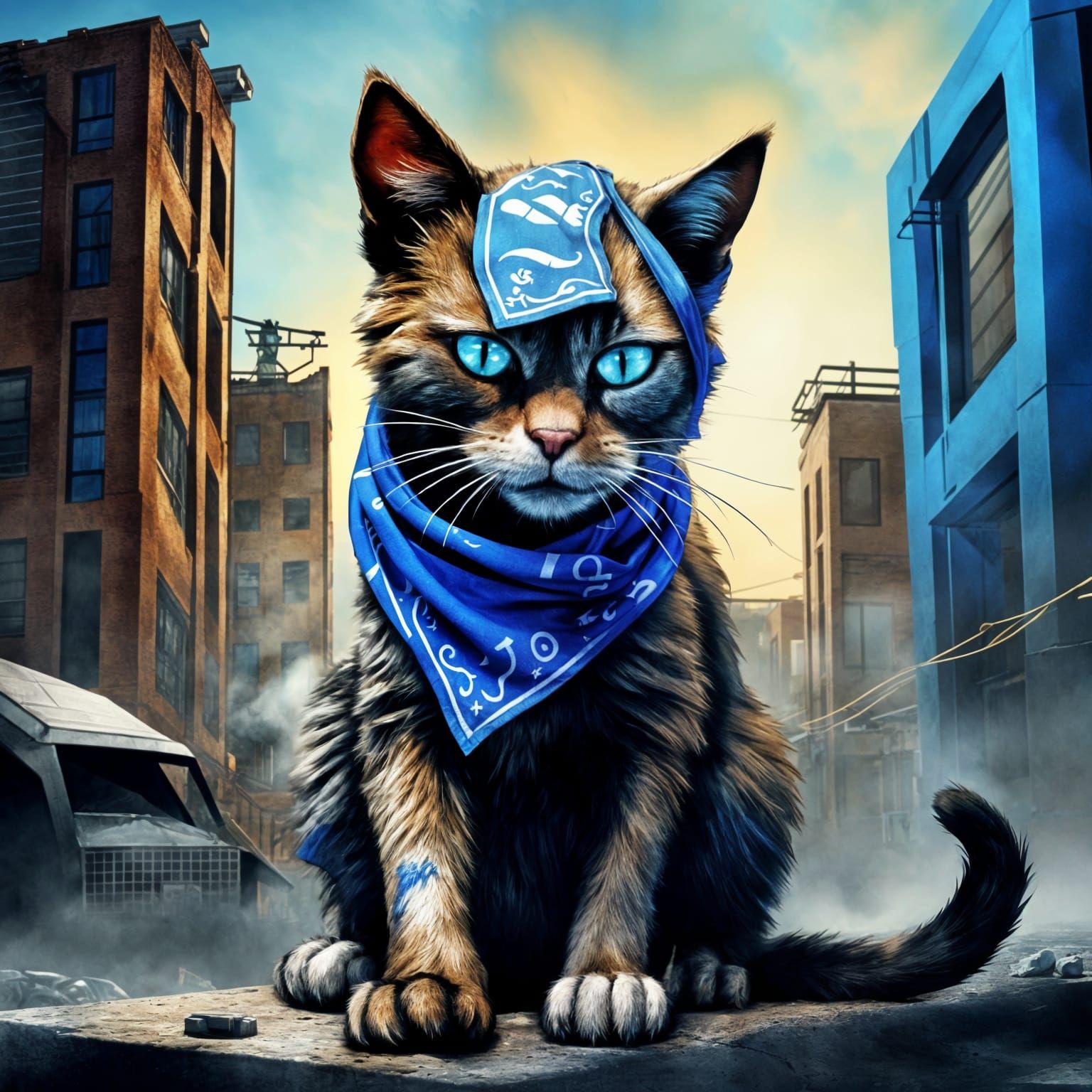 Urban Dystopian Cat with Bandana