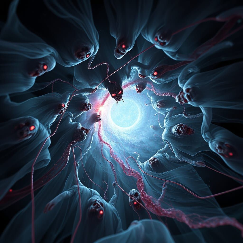 Eerie Swirling Vortex of Souls in Dark Surrealism