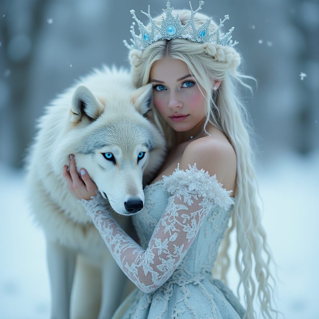Regal Snow Queen in Whimsical Winter Wonderland
