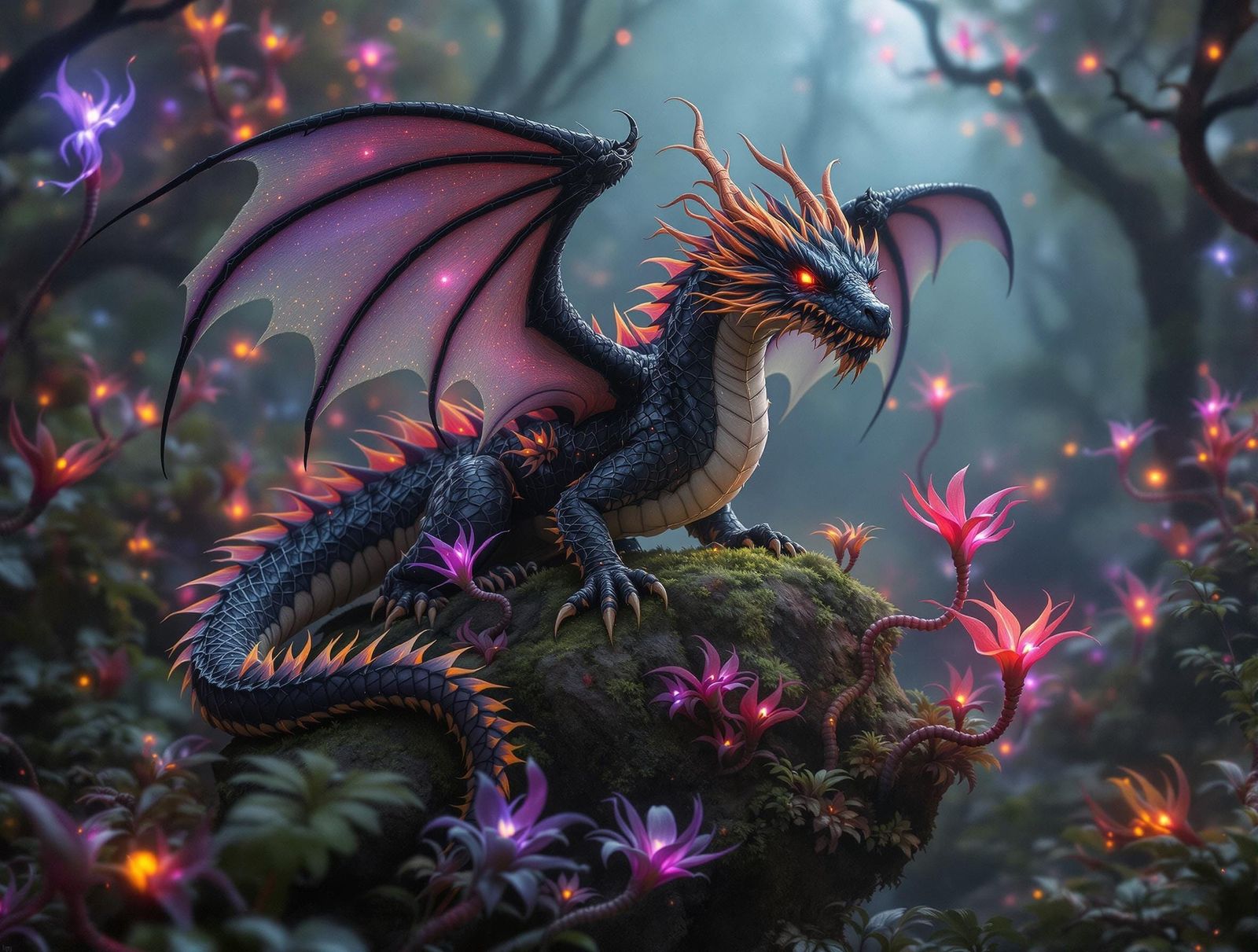 Ethereal Dragon amidst Vibrant Tillandsia