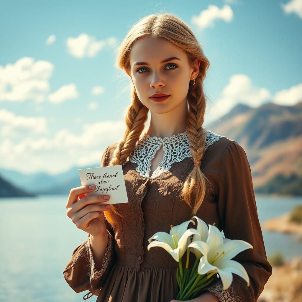 Elegant Lady in 18th Century Attire Adorns a Serene Landscap...