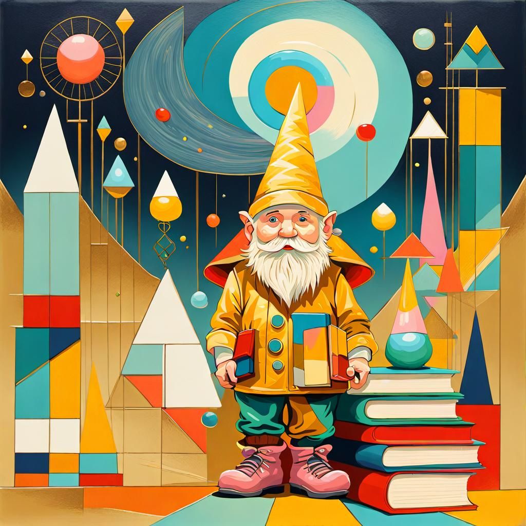 Cute Gnome in Geometric Bauhaus Pop Art Style