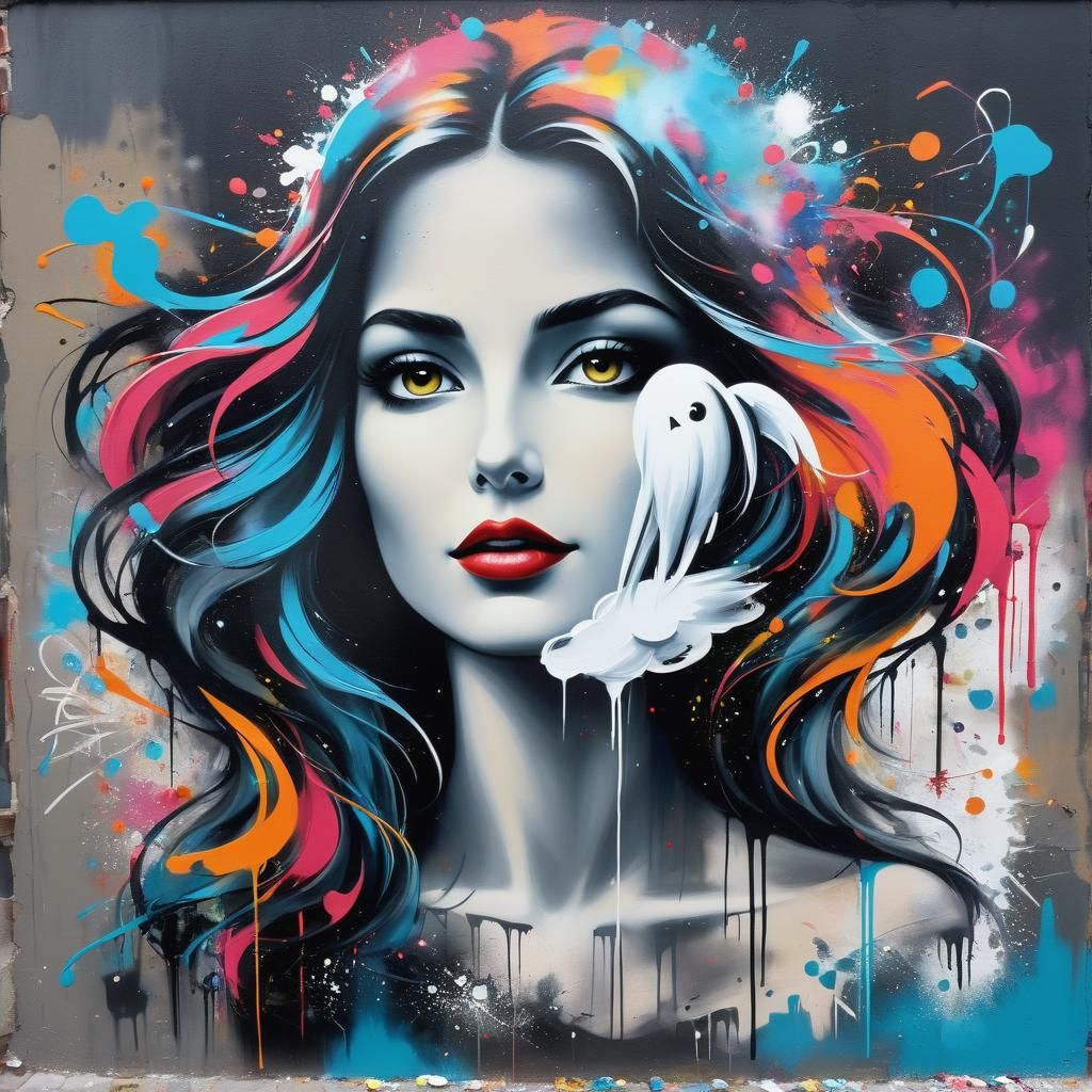 Abstract Graffiti Art with Polychromatic Colors